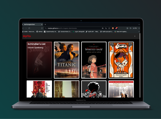 screenshot of MyFlix Angular Client